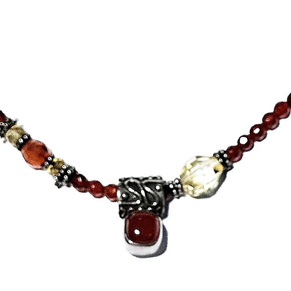 Sterling Artisan Carnelian Beaded Necklace & Pendant Vintage Hand Crafted EUC! - Picture 7 of 8